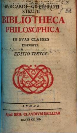 Burcardi Gotthelffi Struvii Bibliotheca Philosophica : In Suas Classes Distributa