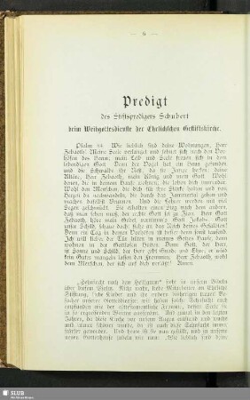 Predigt des Stiftspredigers Schubert beim Weihegottesdienst der Ehrlichen Gestiftskirche
