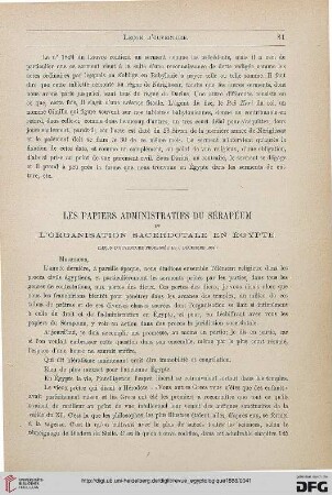 5: Les papiers administratifs du Sérapéum et l'organisation sacerdotale en Égypte : (leçon d'ouverture professée le 6 décembre 1886)
