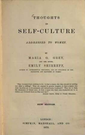 Thoughts on self-culture : addressed to woman