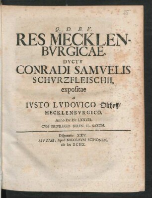 [Disputatio XXV.] Res Mecklenburgicae