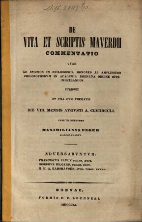 De vita et scriptis Maverdii commentatio