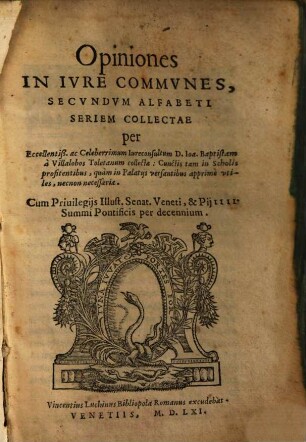 Opiniones in Ivre Commvnes : Secvndvm Alphabeti Seriem Collectae