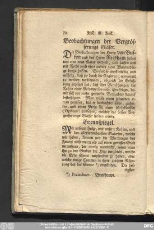 Beobachtungen der Vergrösserungs Gläser.