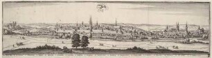 Panorama-Stadtansicht von Zeitz in Sachsen-Anhalt von Norden über die Weiße Elster, aus Merians Topographia Superioris Saxoniae