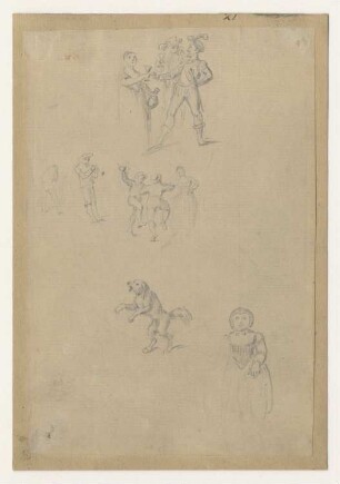 Studien zu Goethes Egmont, Figurengruppen, Hund und Frau