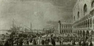 Die Riva degli Schievoni zu Venedig mit dem Empfang des kaiserlichen Gesandten Graf Collored