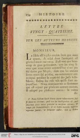 Lettre Vingt - Quatrième: Sur les Auteurs Hebreux