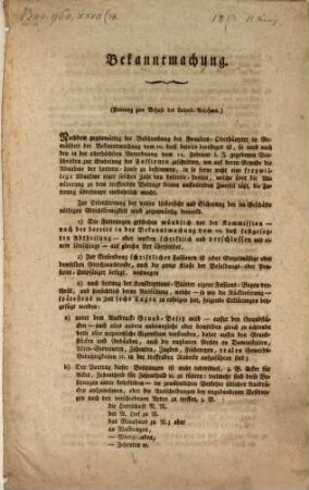 Bekanntmachung Fatirung zum Behufe des Lotterie-Anlehens