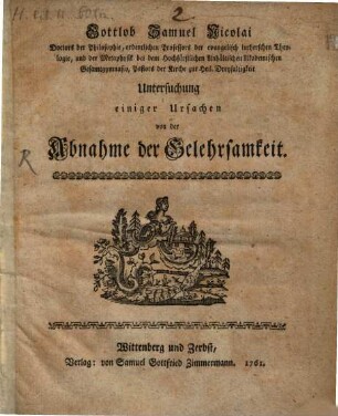 Untersuchungen einiger Ursachen von der Abnahme der Gelehrsamkeit