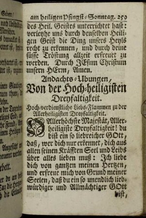 Andachts-Ubungen, Von der Hoch-heiligisten Dreyfaltigkeit. - Zwey Gebetter/ zu der Heiligen Mutter Anna.