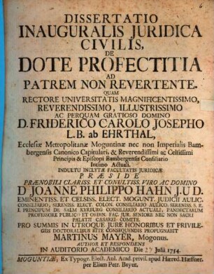 Diss. inaug. ... de dote profectitia, ad patrem non revertente