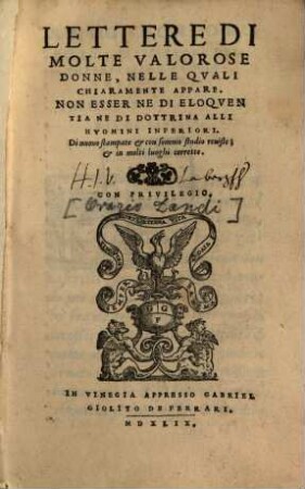 Lettere di molte valorose Donne ...