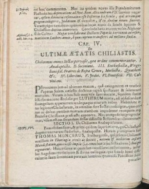 Sectio I. De Chiliasmo Anabaptistarum.