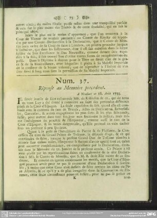 Num. 37. Réponse au Memoire precedent