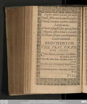 Argumentum VIII. Psal. Grad. Num. CXXVII.