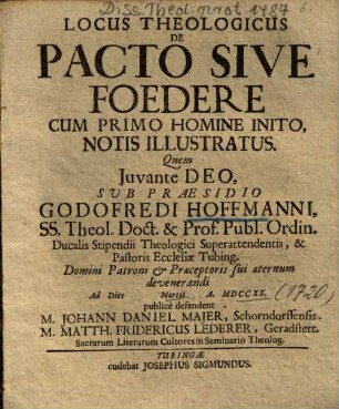 Locus Theologicus De Pacto Sive Foedere Cum Primo Homine Inito : Notis Illustratus