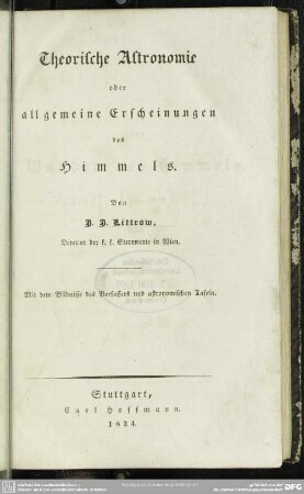 1: Theorische Astronomie oder allgemeine Erscheinungen des Himmels