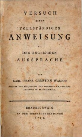 Versuch einer vollständigen Anweisung zu der Englischen Aussprache