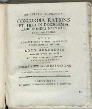 2: Dissertatio Theologica De Concordia Rationis Et Fidei In Describenda Labe Hominis Natvrali. Pars Posterior