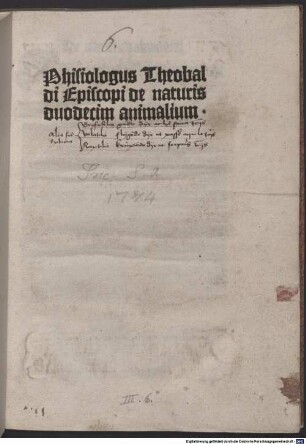 Phisiologus Theobaldi Episcopi de naturis duodecim animalium