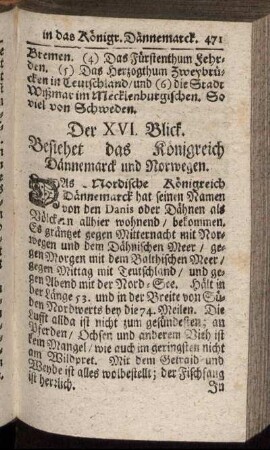Der XVI. Blick. Besiehet das Königreich Dännemarck und Norwegen.