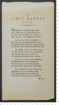 "Zum ersten Januar 1826"