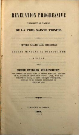 Revelation progressive touchant la nature de la tres sainte trinité