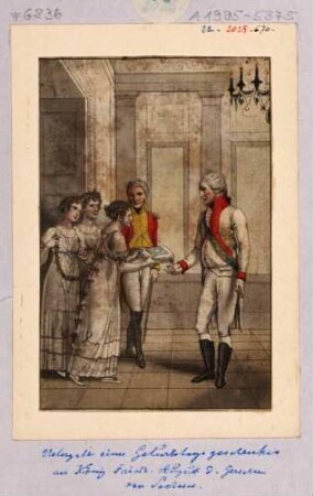 Übergabe eines Geburtstagsgeschenkes an König Friedrich August I. des Gerechten von Sachsen