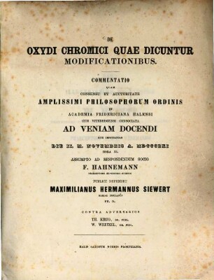 De oxydi chromici quae dicuntur modificationibus