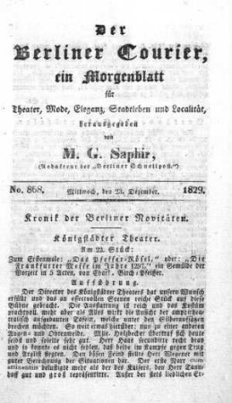 No. 868, Mittwoch, den 23. Dezember 1829