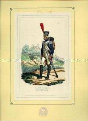 Uniformdarstellung, Füsilier-Grenadier der Kaiserlichen Garde in Parade-Uniform, Frankreich, 1812. Tafel 16 aus: Bellangé: Die Soldaten der französischen Republik und des Kaiserreichs.