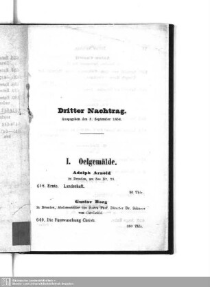 Dritter Nachtrag : ausgegeben den 5. September 1858
