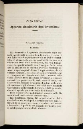 Capo Decimo. Apparato circolatorio degli' invertebrati