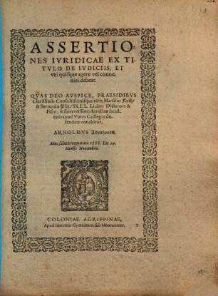 Assertiones iuridicae ex titulo de iudiciis, et ubi quisque agere vel conveniri debeat