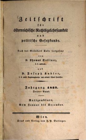 Zeitschrift für österreichische Rechtsgelehrsamkeit und politische Gesetzkunde. 1837,3, 1837,3