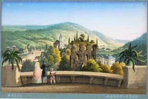Blick vom Forstgarten über Tharandt mit der Stadt- und Bergkirche und der Burgruine