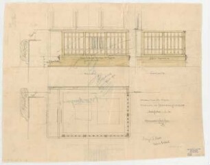 Thiersch, Friedrich von; München, Romanstr. 13; Villa von Hösslin - Podium im Fremdenzimmer (Grundriss, Ansicht, Schnitt, Details)