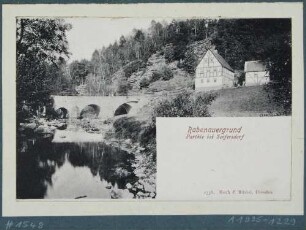 Rote Weißeritz, Brücke und Gebäude im Rabenauer Grund bei Seifersdorf