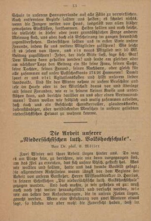 Die Arbeit unserer "Niedersächsischen luth. Volkshochschule"