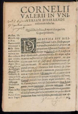 Cornelii Valerii In Universam Disserendi rationem tabulae.