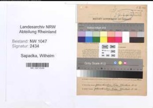 Entnazifizierung Wilhelm Sapadka , geb. 10.07.1900 (Bergmann)