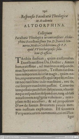 Responsio Facultatis Theologicae in Academia Altdorphina