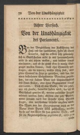 Achter Versuch. Von der Unabhängigkeit des Parlaments