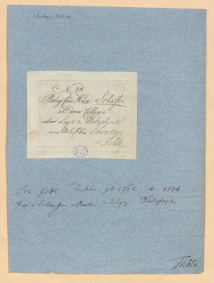Johann Gottlieb Fichte (1762 - 1814) Autographen: Briefe von Johann Gottlieb Fichte an verschiedene Adressaten - BSB Autogr.Cim. Fichte, Johann Gottlieb, 2. Johann Gottlieb Fichte (1762 - 1814) Autographen: Brief von Johann Gottlieb Fichte an Heinrich Wilhelm Schäfer - BSB Autogr.Cim. Fichte, Johann Gottlieb.2