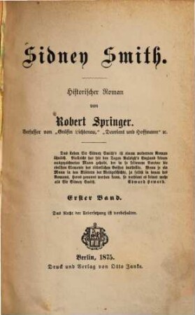Sidney Smith : Historischer Roman. 1