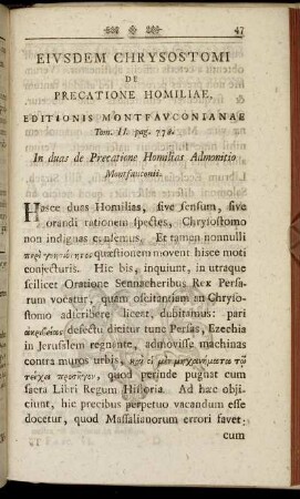 Eiusdem Chrysostomi De Precatione Homiliae.