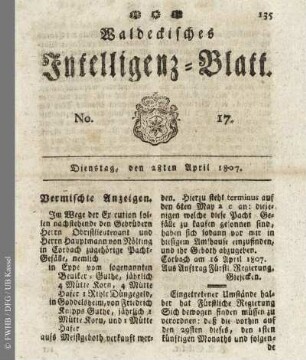 No. 17, Dienstag, den 28ten April 1807