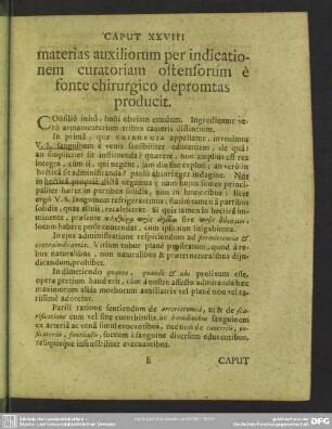 Caput XXVIII. materias auxiliorum per indicationem curatoriam ostensorum e fonte chirurgico depromtas producit