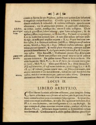 Locus IX. De Libero Arbitrio